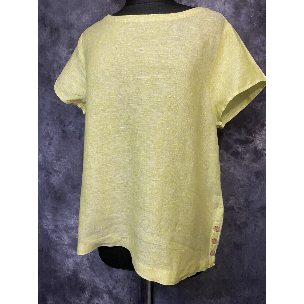 Cynthia Rowley Yellow Linen Short Sleeve Oversized Top Large Button Details